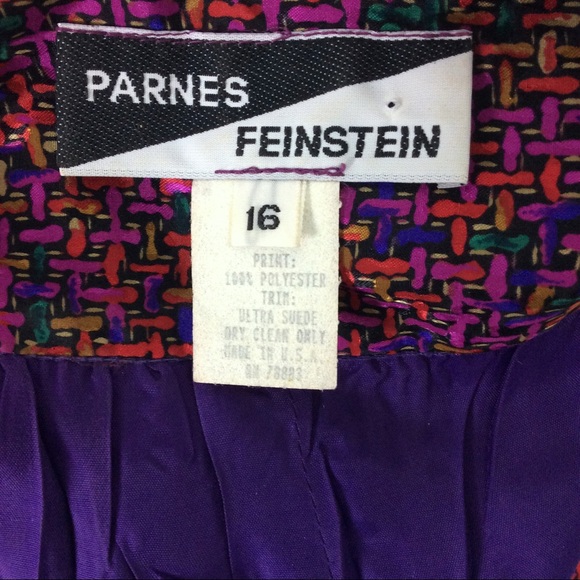 Vtg Parnes Feinstein Purple Belted Button Dress Size 10 (Vintage Size 16) - Picture 9 of 9